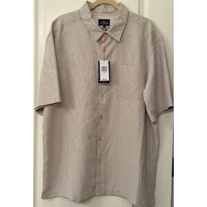 Quicksilver Waterman Island Jungle Embroidered Dress Shirt Tan Beige NWT 2XL